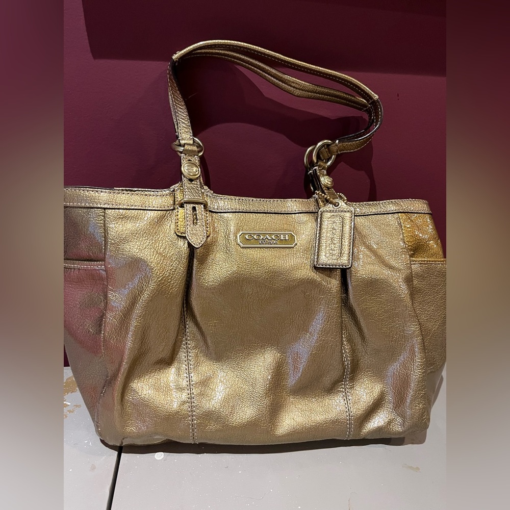 Coach Madison gold patent leather Gallery tote bag